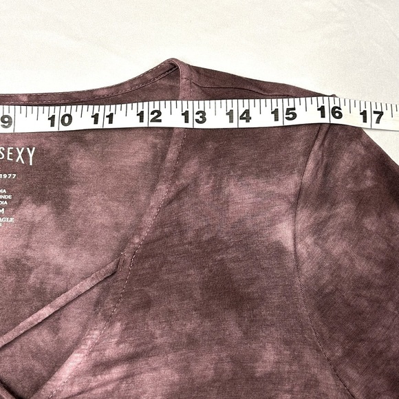 American Eagle Soft & Sexy Top Size M Bell Sleeve Faux Wrap Purple Tie D… - Picture 7 of 10